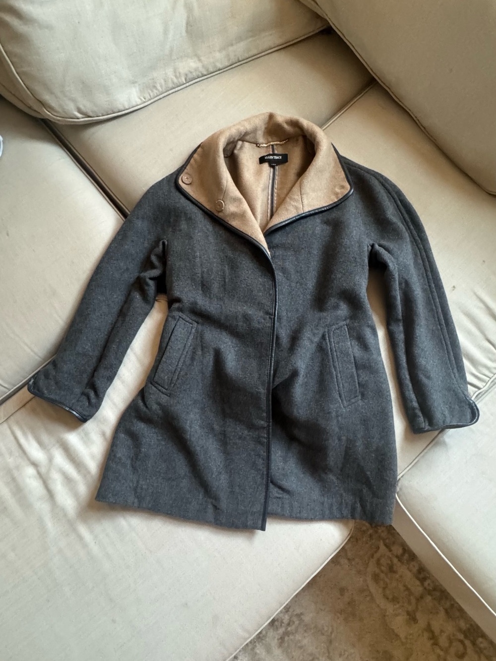 Ellen Tracy - Classic Two-Tone Wool Blend Coat - Gray Color - Funnel Neck